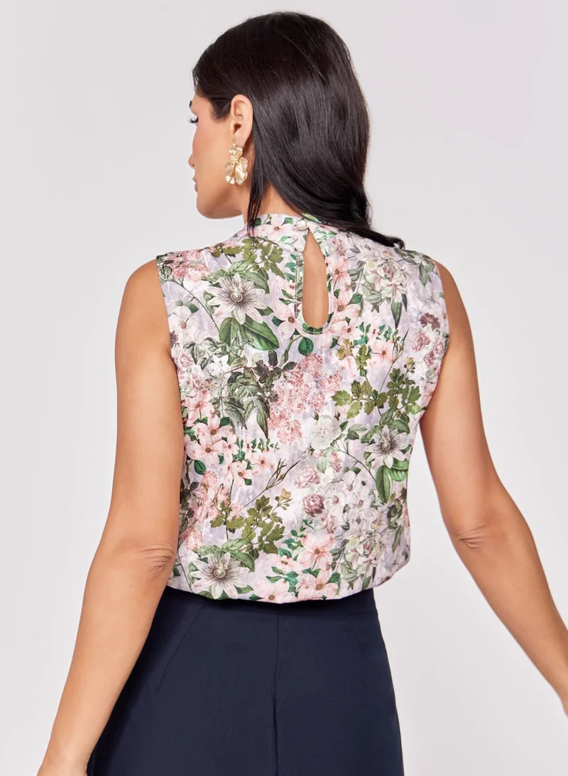 Zigzag Sleeveless Vintage Printed Chiffon Top