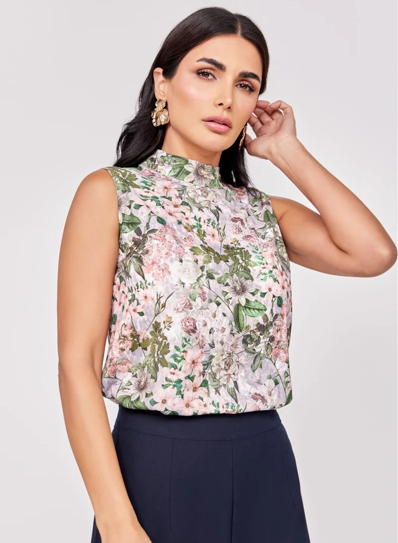 Zigzag Sleeveless Vintage Printed Chiffon Top