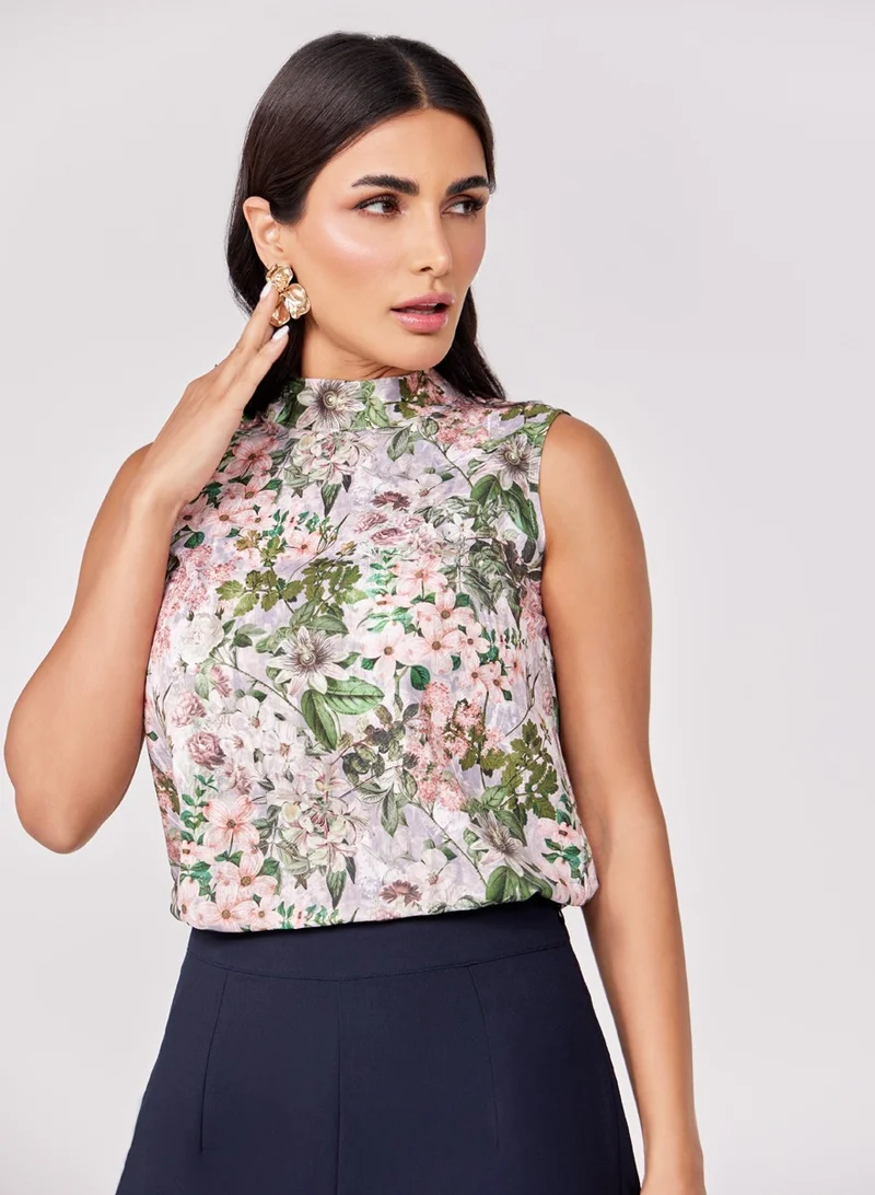 Zigzag Sleeveless Vintage Printed Chiffon Top