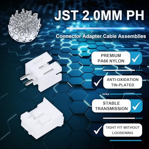 CQRobot JST PH 2.0 mm Pitch 2-Pin Electronic Computer Connector IC Male Plugs, Female Sockets Housing and T-Shaped Crimp Terminal Kit. 50 Sets/200 Pieces Wire-to-Board Adapter Cable Assembly. - Image 2