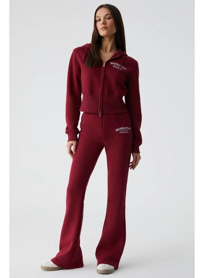Grimelange IRESSINE Women's Hooded Zipper Long Sleeve Regular Burgundy Sweatshirt.