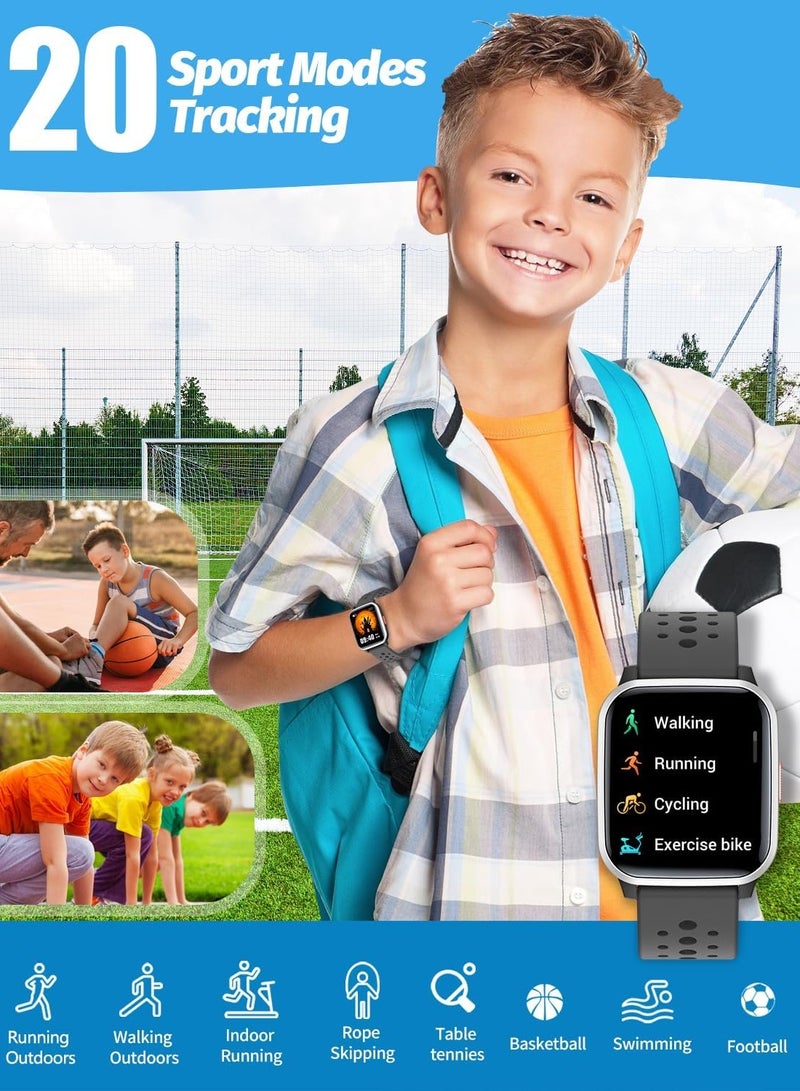 Verci Kids Smart Watch with Sleep Mode, 20 Sports Modes, 5 Games and Pedometer - Fun Birthday Gifts for 4-16 Year-Olds(Black)  - Image 4