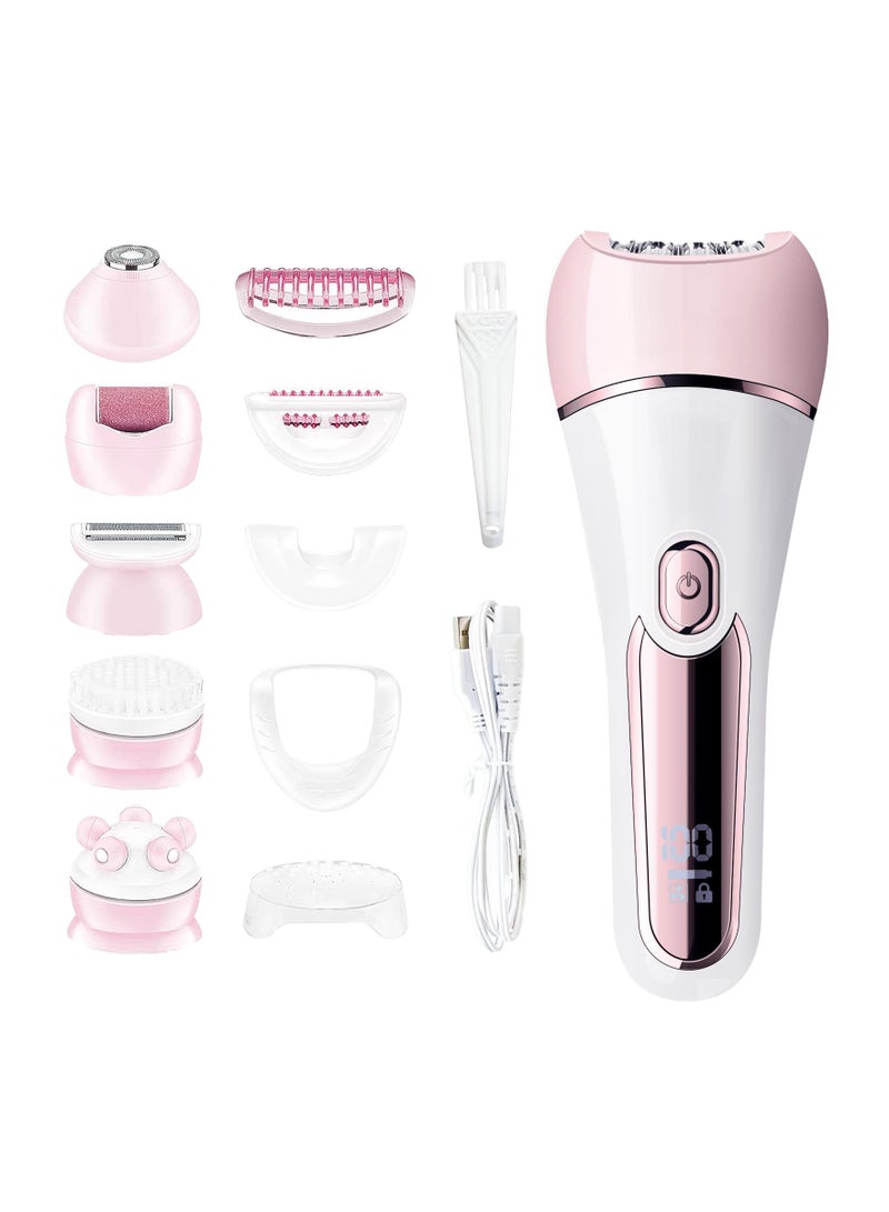 Epilator for Women, 6 in 1 Hair Removal Epilator, Shaver, Face Razor, Facial Brush, Face Massage and Body Exfoliator,IPX7 Waterproof Rechargeable Hair Removal for Women, 2 Speeds - Image 1