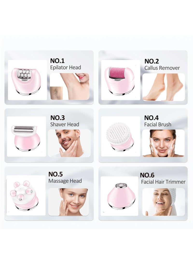 Epilator for Women, 6 in 1 Hair Removal Epilator, Shaver, Face Razor, Facial Brush, Face Massage and Body Exfoliator,IPX7 Waterproof Rechargeable Hair Removal for Women, 2 Speeds - Image 2