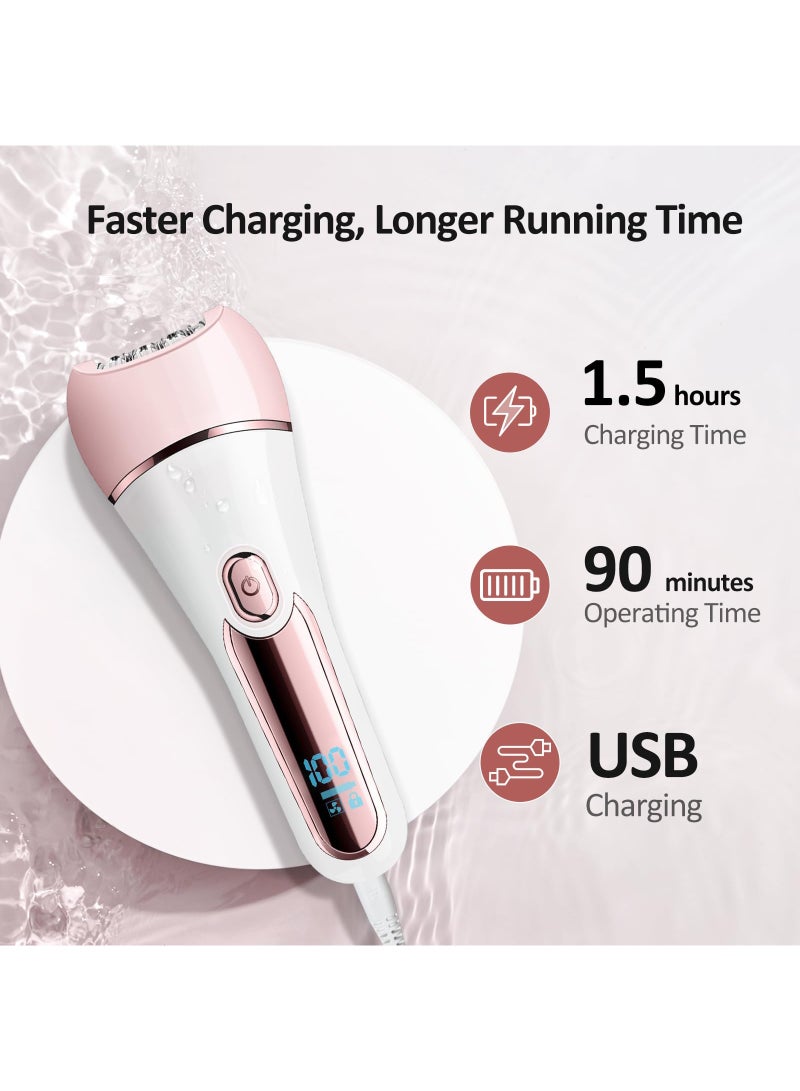 Epilator for Women, 6 in 1 Hair Removal Epilator, Shaver, Face Razor, Facial Brush, Face Massage and Body Exfoliator,IPX7 Waterproof Rechargeable Hair Removal for Women, 2 Speeds - Image 5