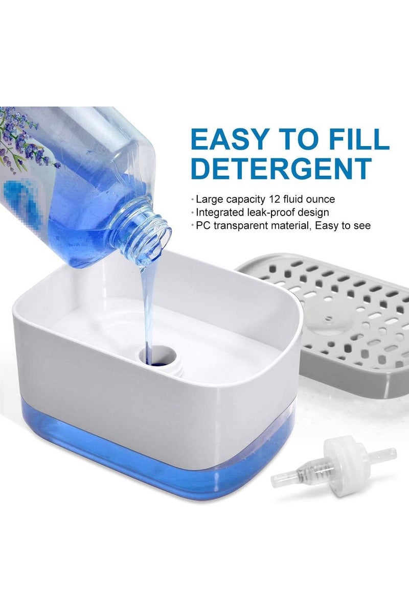 غنافوتو موزع صابون 2 في 1 للطاولة، موزع صابون أطباق المطبخ، موزع صابون مع حامل إسفنجة (أبيض) - Image 4