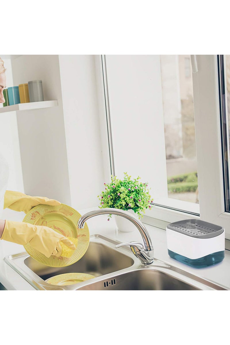غنافوتو موزع صابون 2 في 1 للطاولة، موزع صابون أطباق المطبخ، موزع صابون مع حامل إسفنجة (أبيض) - Image 2
