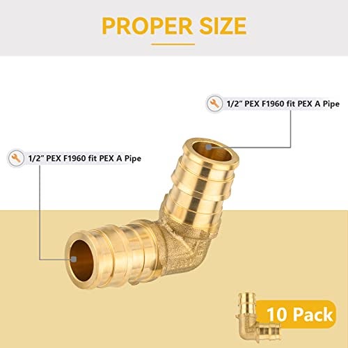GUOFIS 10 Pack PEX A Expansion 90 Elbow12 Inch F1960 Brass Pex A Full Flow Expansion Fittings12x 12 Elbow for PEX A Pipe Tubing ConnectionPEX1960033 - Image 3