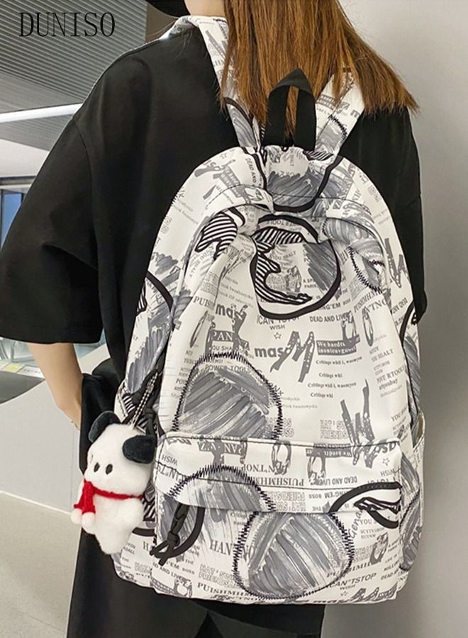 DUNISO School Backpack Large Capacity Multi-pocket Students Backpack School Bag Fashion Graffiti Book Bags Waterproof Wear-resistant Backpacks for Teen College Students Laptop Bag for Casual Travel - Image 5