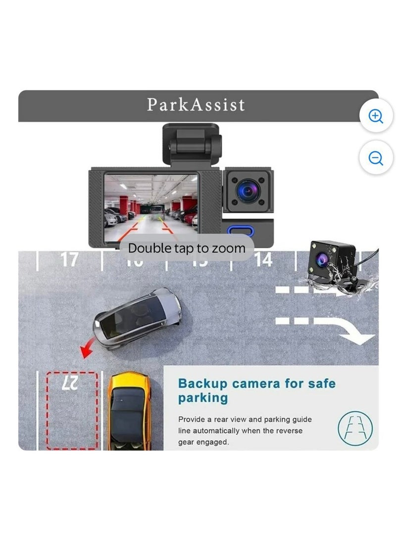 REBENUO Dual Lens Cam 3 Channel Driving Recorder 1080P Dash Cam For Car  170 ° Wide-Angle Car Camera  None 32Gb Card  Adjustable Lens  24 Hour Parking Monitor  Infrared Night Vision  Loop Recording Wdr - Image 5