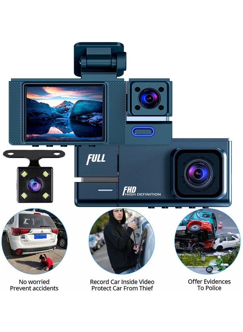 REBENUO Dual Lens Cam 3 Channel Driving Recorder 1080P Dash Cam For Car  170 ° Wide-Angle Car Camera  None 32Gb Card  Adjustable Lens  24 Hour Parking Monitor  Infrared Night Vision  Loop Recording Wdr - Image 4