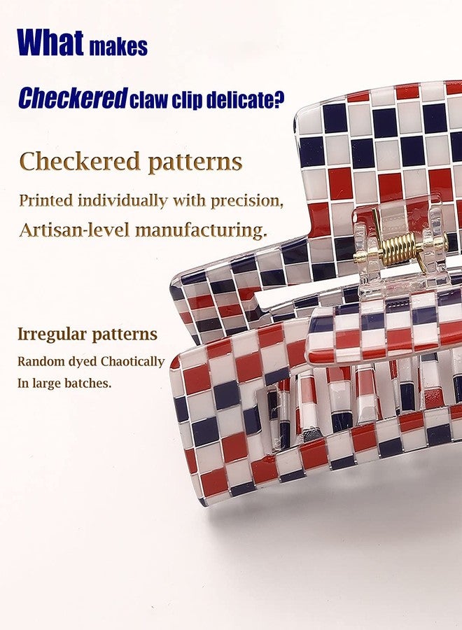 Hapdoo Checkered Claw Clip, Large Hair Claw Clips for Thick Hair, 2pcs Big Hair Clips for Women, Rectangle Claw Clip, Y2K Fashion Accessories Gold Red White and Blue 4th of July Decorations - Image 4