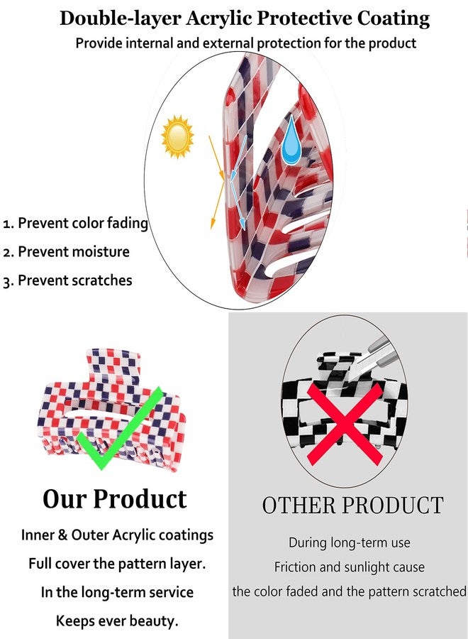 Hapdoo Checkered Claw Clip, Large Hair Claw Clips for Thick Hair, 2pcs Big Hair Clips for Women, Rectangle Claw Clip, Y2K Fashion Accessories Gold Red White and Blue 4th of July Decorations - Image 5