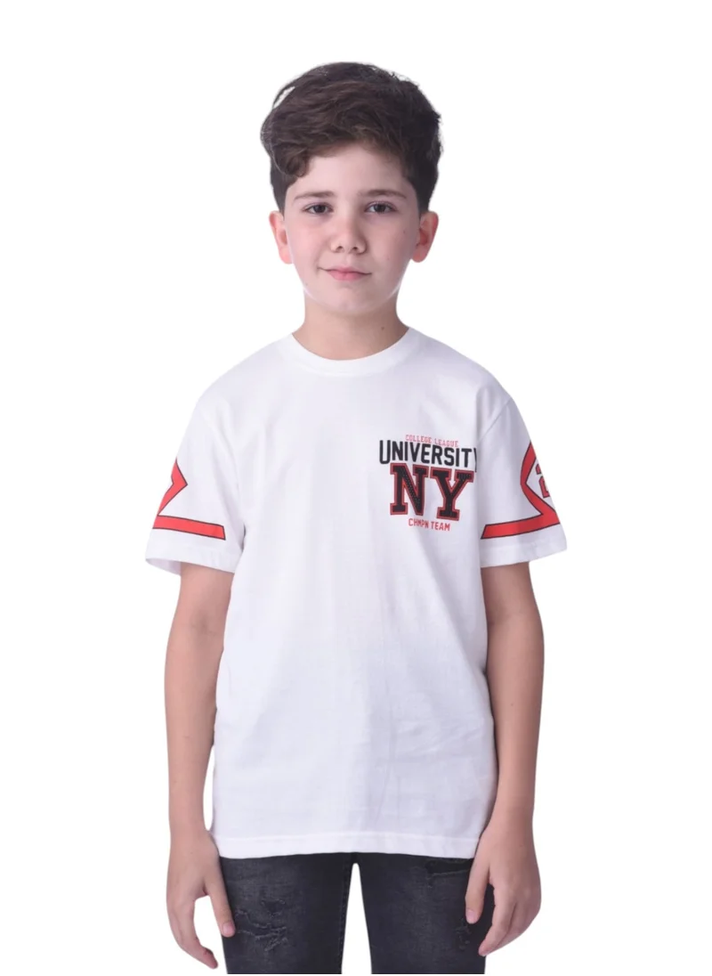 فكتور اند جين Victor and Jane  Boys' T-Shirt University NY Printed - White