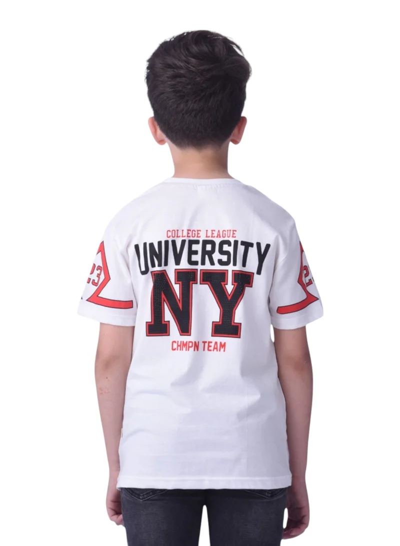 victor and jane Victor and Jane  Boys' T-Shirt University NY Printed - White