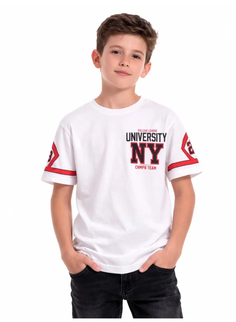 Victor And Jane  Victor and Jane  Boys' T-Shirt University NY Printed - White for Men | Best Price UAE