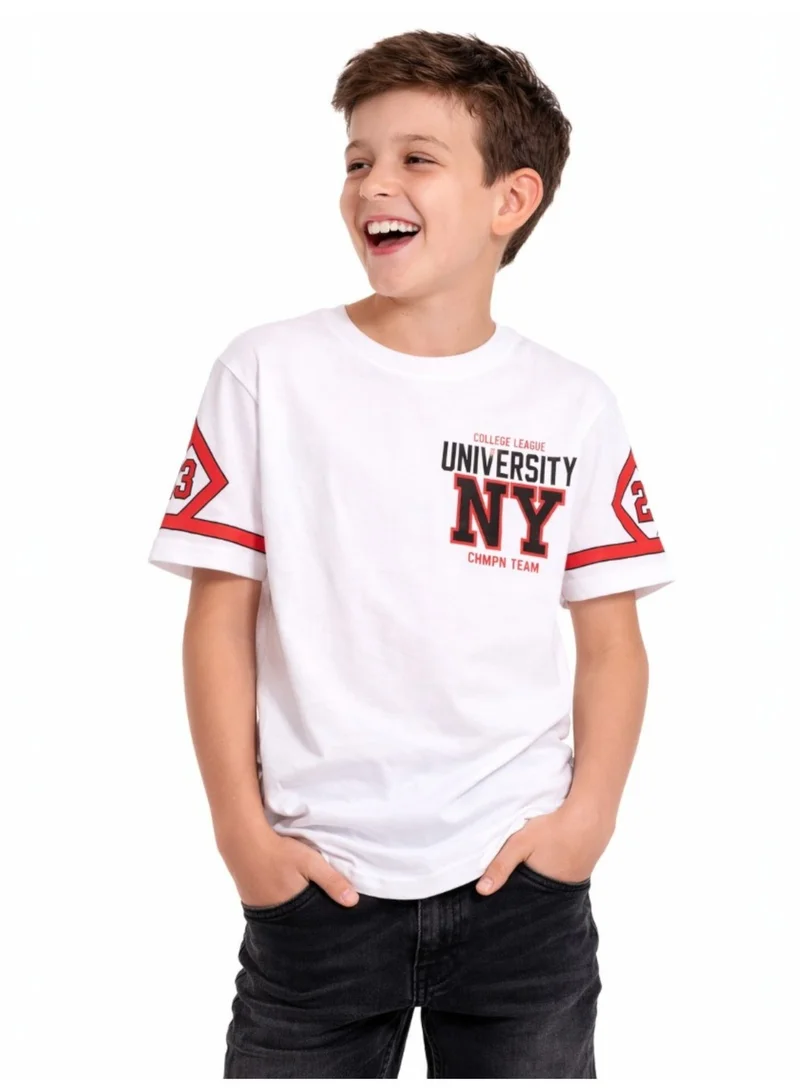 Victor And Jane  Victor and Jane  Boys' T-Shirt University NY Printed - White for Men | Best Price UAE