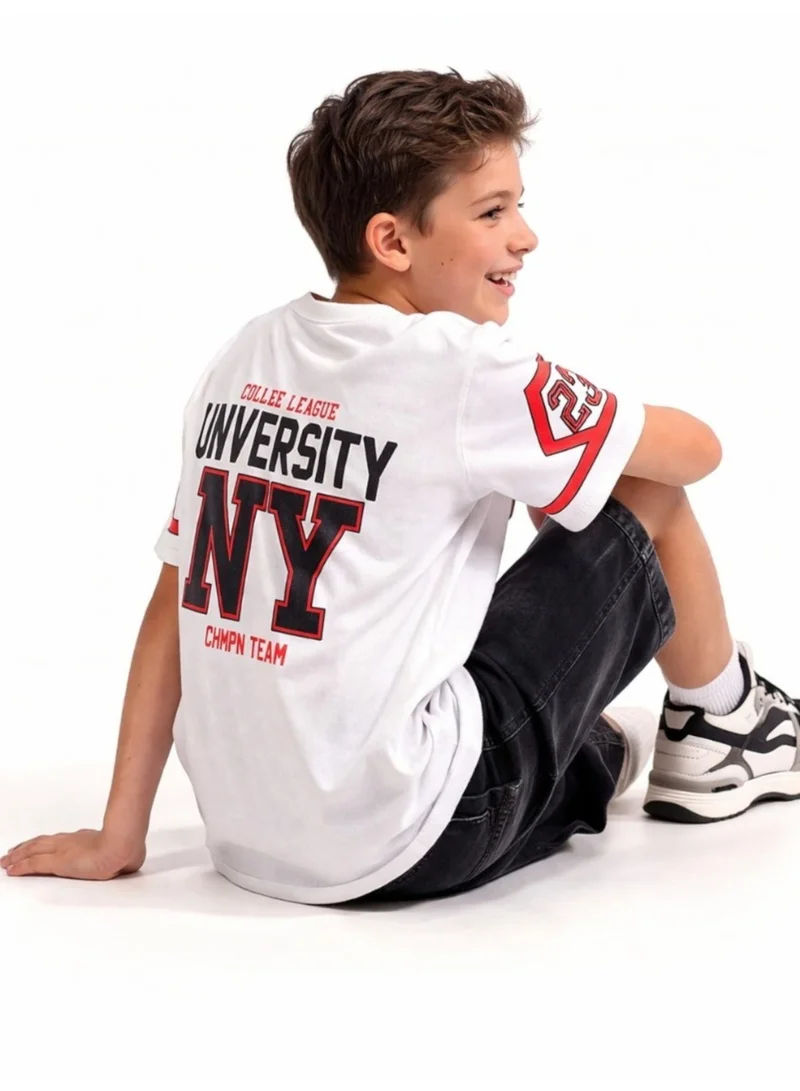 Victor and Jane  Boys' T-Shirt University NY Printed - White