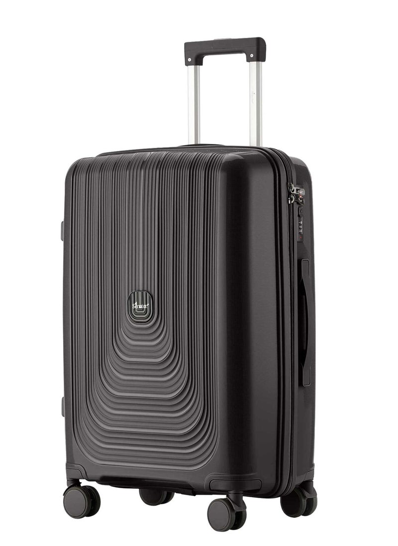 SENATOR Unisex Hard Case Medium Checked Luggage Lightweight PP Fashion Trolley Luggage with 4 Double Spinner Wheel and 3-Digit Combination Lock KH1009 Black  - Image 1