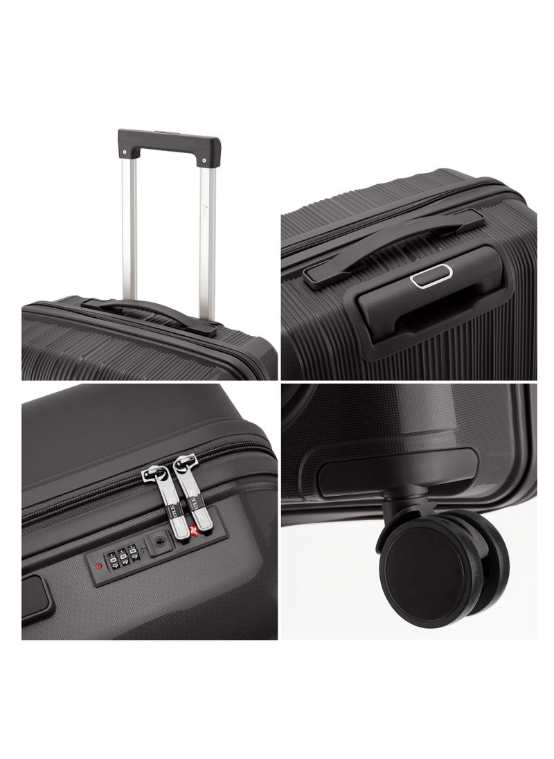 Unisex Hard Case Medium Checked Luggage Lightweight PP Fashion Trolley Luggage with 4 Double Spinner Wheel and 3-Digit Combination Lock KH1009 Black - pzsku/Z4DAE183943705A2C4281Z/45/1741156917/c527b922-dee8-4f83-ab2b-f85e0920fee6