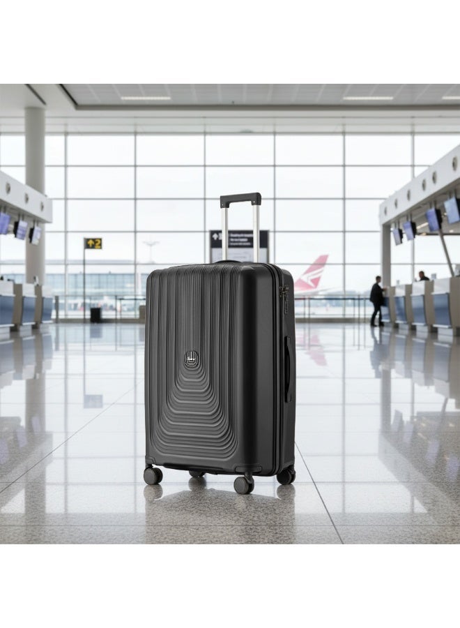 SENATOR Unisex Hard Case Medium Checked Luggage Lightweight PP Fashion Trolley Luggage with 4 Double Spinner Wheel and 3-Digit Combination Lock KH1009 Black - Image 2