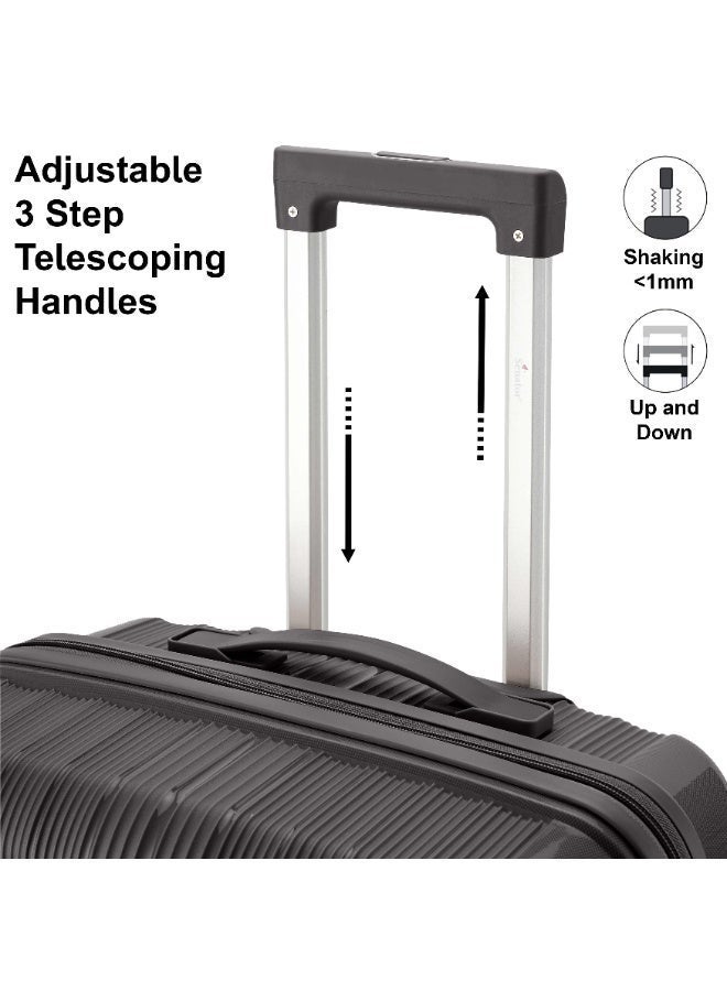 SENATOR Unisex Hard Case Medium Checked Luggage Lightweight PP Fashion Trolley Luggage with 4 Double Spinner Wheel and 3-Digit Combination Lock KH1009 Black - Image 3