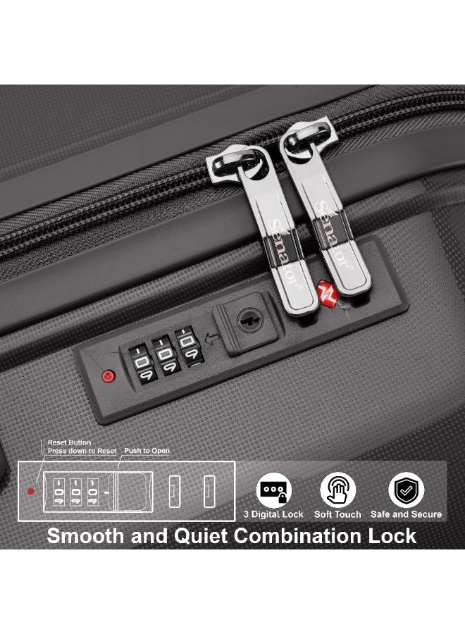 SENATOR Unisex Hard Case Medium Checked Luggage Lightweight PP Fashion Trolley Luggage with 4 Double Spinner Wheel and 3-Digit Combination Lock KH1009 Black - Image 5