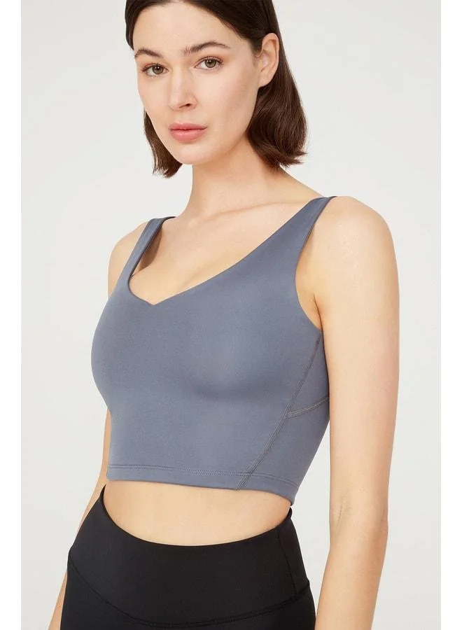 Los Ojos Anthracite V-Neck Lightly Supported Padded Sports Bra.