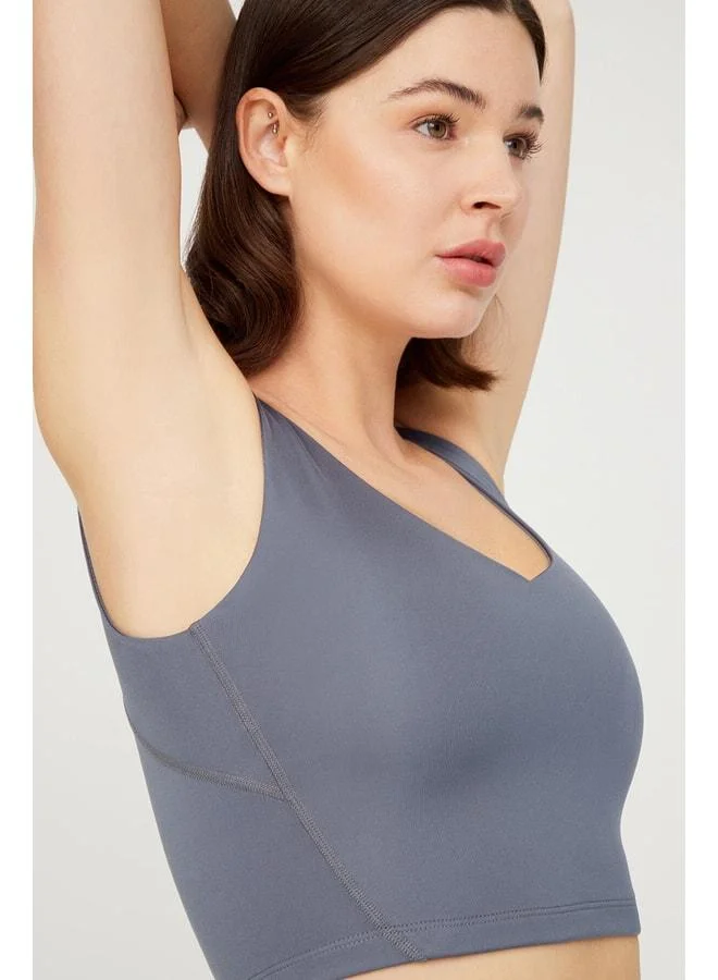 Los Ojos Anthracite V-Neck Lightly Supported Padded Sports Bra.