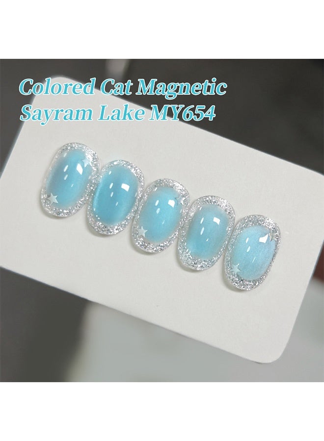 Born Pretty Gel Color, Ice Lake Light Blue Cat Eye Gel Nail Polish, Shimmery Aurora Magnetic UV LED Soak Off Nail Gel MY654 - Image 3