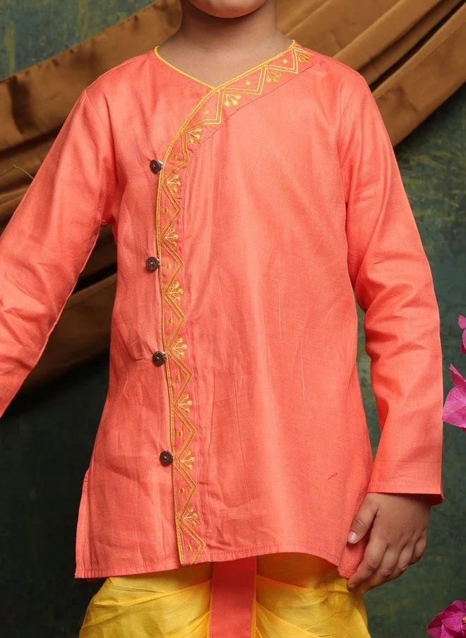 Saka Designs Boys Pure Cotton Angrakha Kurta with Dhoti Pants