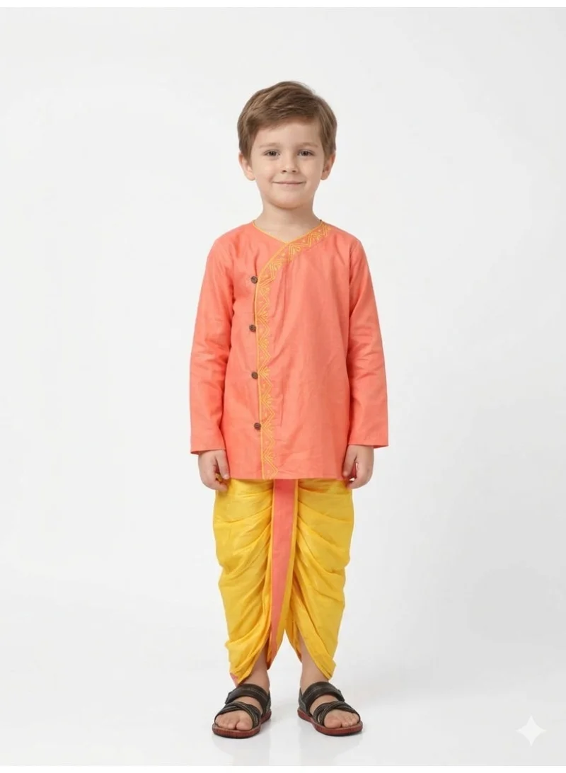 Saka Designs Boys Pure Cotton Angrakha Kurta with Dhoti Pants