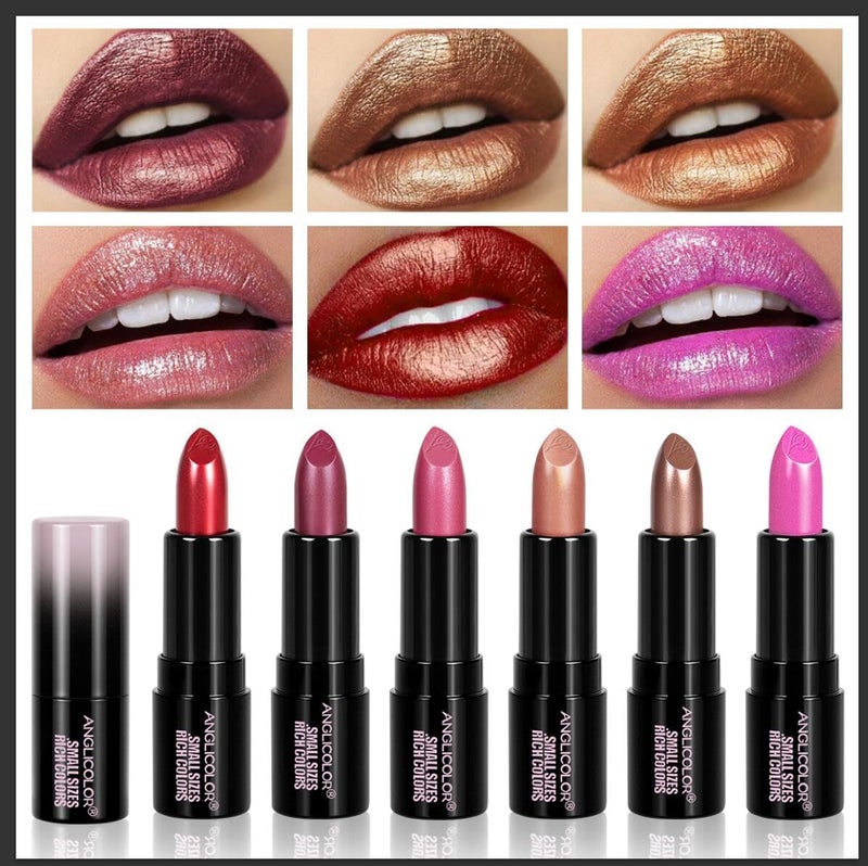 Lipsticks For Women Long Lasting Moisturising Mini Metallic Glitter Lipstick Smooth and NonSticky Waterproof Mini Lip Makeup SetVegan CrueltyFree 6 Color 18g