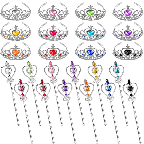 Lewtemi Princess Dressup Accessories 24 Pieces Princess Crowns and Wands Heart Adult Wand and Crown Plastic Queen Tiara and Wand for Party Supplies Girls over 12 years old - Image 1