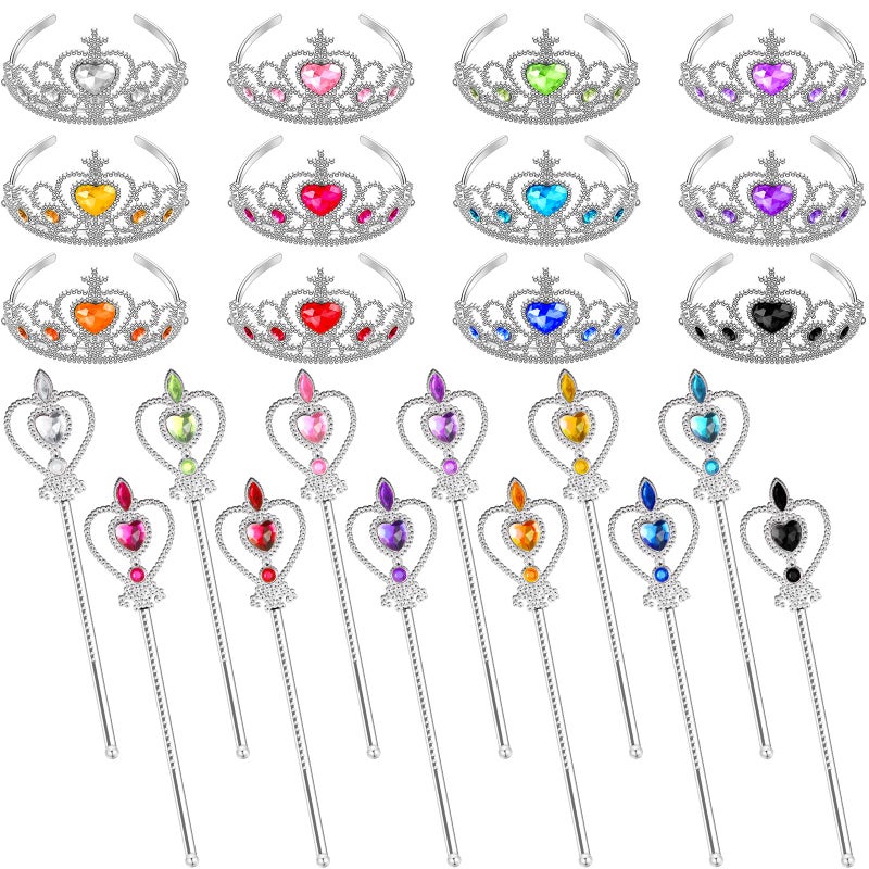 Lewtemi Princess Dressup Accessories 24 Pieces Princess Crowns and Wands Heart Adult Wand and Crown Plastic Queen Tiara and Wand for Party Supplies Girls over 12 years old - Image 3