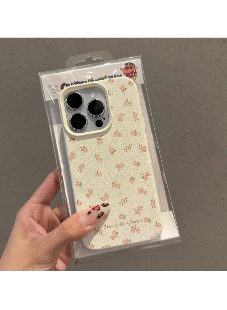 NIBEMINENT Small Floral Leather Grain Protective TPU Case Cover For iPhone 14, White