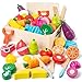 Busy edition 32 Pcs Wooden Play Food Sets for Kids Kitchen Accessories Montessori Educational Toys Food Pretend Play Food for Toddlers Velcro Fruits and Vegetables Cutting Set for Kids Boys Girls - Image 3