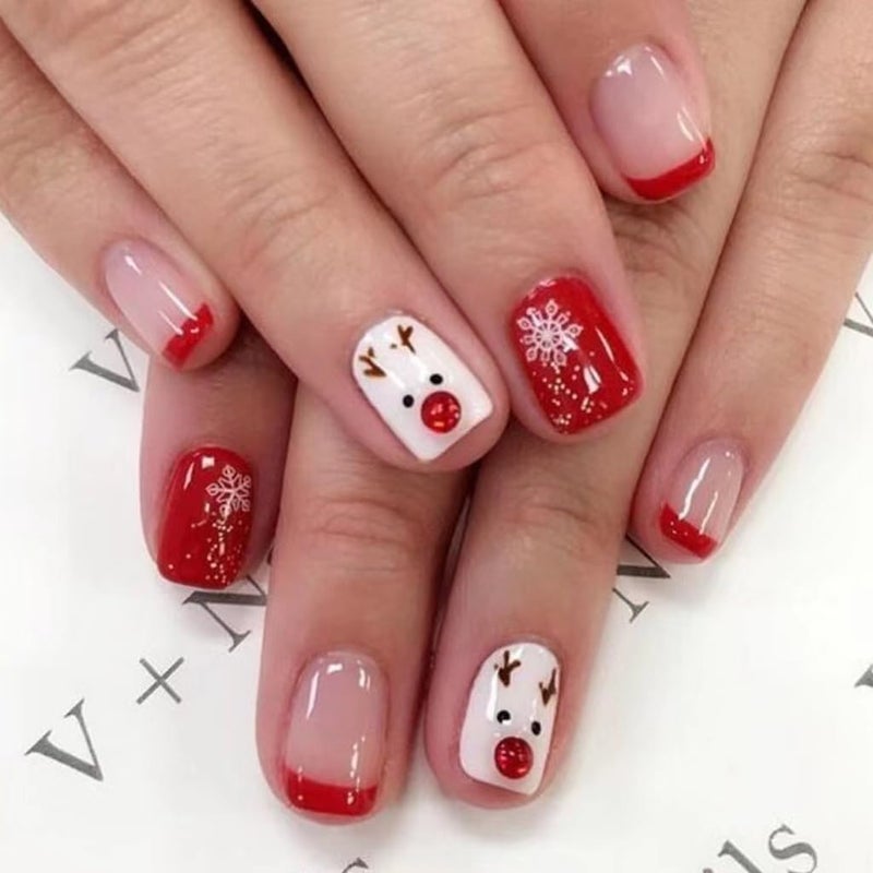 CTTHNBD 6 Packs (144 Pcs) Christmas Press on Nails - Square, Red, Short, Medium, Snowflake False Nails - Glue on, Fake, Stick on Nails for Women - 12 Sizes, 6 Styles - Image 2