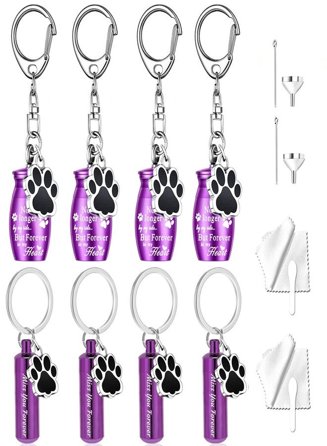 8Pcs Pet Ashes Keepsake Keychain for Dog Pet Ashes Urn Keychain Memorial Cylinder Cat Cremation Jewelry Paw Print Urn Necklace for Ashes (Purple) - Image 1