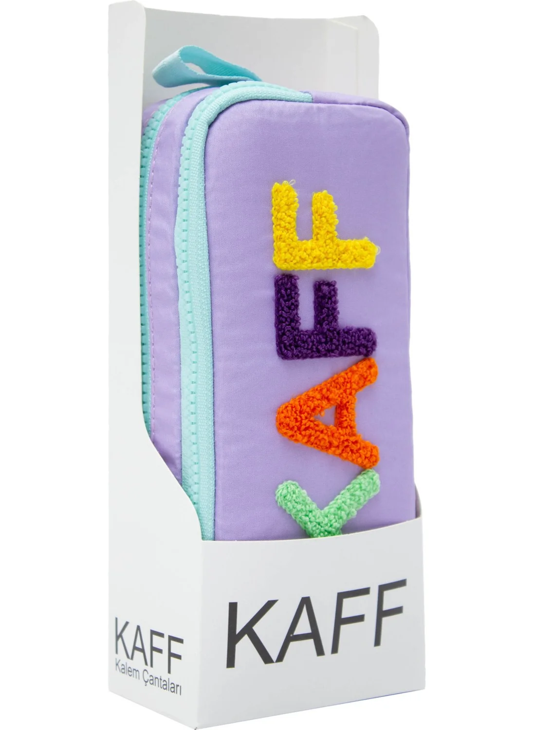 Kaff 01108 Purple Color Green Zippered Waterproof Bondit Fabric Plush Printed Double Compartment Pencil Case