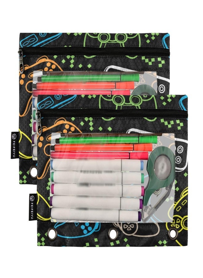 xigua Joystick Boys and Girls Game Cool Printing Binder Pockets 2Pack, Zippered Pencil Pouch, Large Capacity,Water-resistant,3 Ring Binder Pocket for Home,Office,School - Image 2