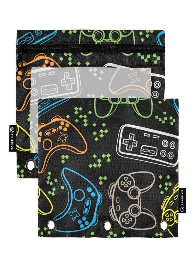 xigua Joystick Boys and Girls Game Cool Printing Binder Pockets 2Pack, Zippered Pencil Pouch, Large Capacity,Water-resistant,3 Ring Binder Pocket for Home,Office,School - Image 1