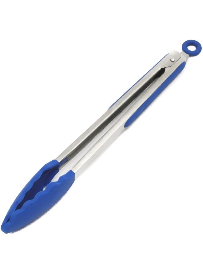 Chef Craft Premium Dishwasher Safe Silicone Cooking Tongs Blue and Silver 12inch 13485 - Image 1