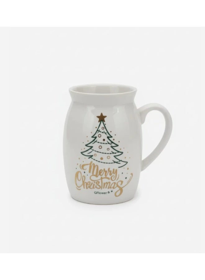 أي كي دي سي كوب سيراميك Cflower سعة 400 مل بتصميم شجرة عيد الميلاد - كوب أبيض أنيق للعطلات للمشروبات الاحتفالية - Image 1