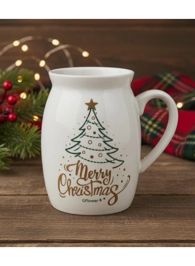 أي كي دي سي كوب سيراميك Cflower سعة 400 مل بتصميم شجرة عيد الميلاد - كوب أبيض أنيق للعطلات للمشروبات الاحتفالية - Image 2