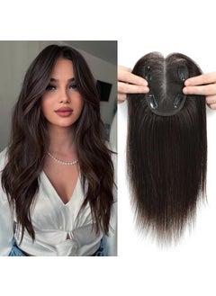 Yami YAMI Real Human Hair Toppers for Women 12 Inch Dark Brown Swiss Lace Base Medium Density Full Top Coverage Clips Attachment 