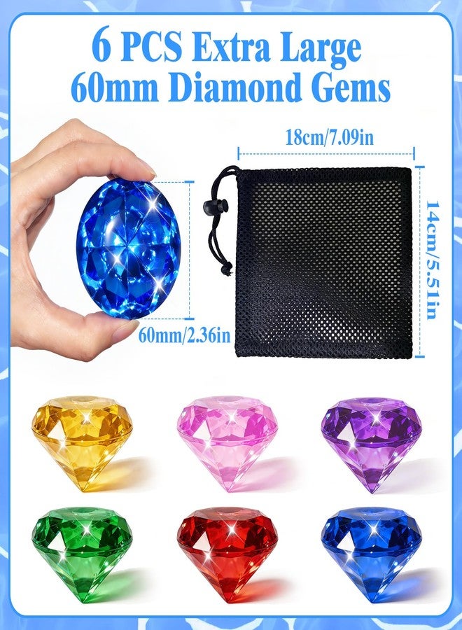 Feivando 6 Pcs Extra Large Diving Gem Pool Toys for Kids 60MM Big Acrylic Diamonds Pirate Treasure Gemstones Swimming Training Underwater Toys for Summer Pool Beach Party Favor Games - Image 2