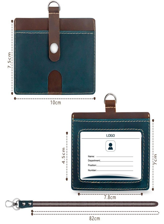 boshiho Badge Holder: Cowhide Leather ID Badge Card Holder with 19" Neck Lanyard, Horizontal Style (Blue) - Image 3