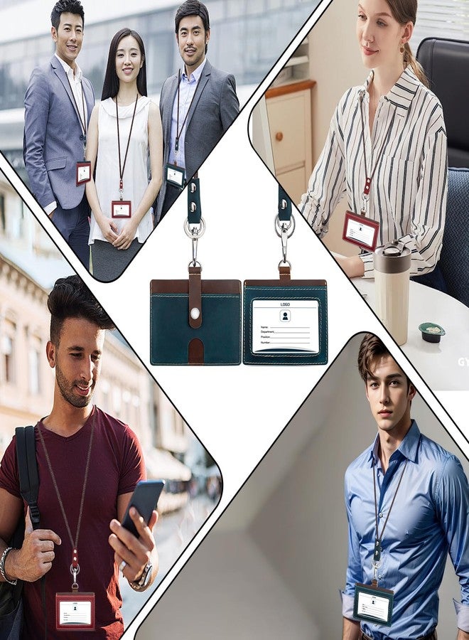 boshiho Badge Holder: Cowhide Leather ID Badge Card Holder with 19" Neck Lanyard, Horizontal Style (Blue) - Image 5