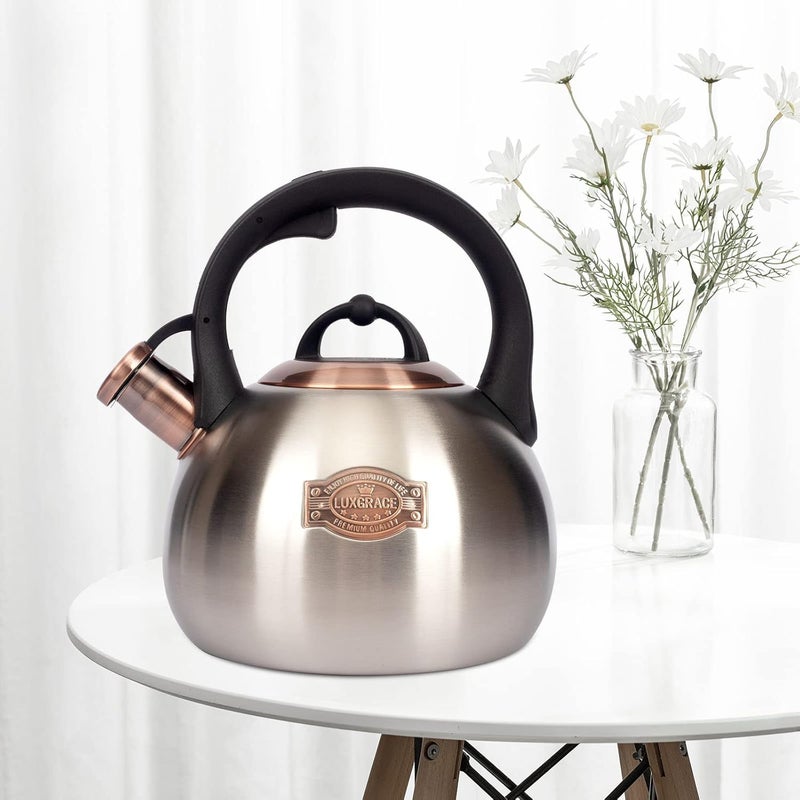 LUXGRACE 3.1 Quart Teal Whistling Tea Kettle for Stove Top, Food Grade Stainless Steel - Image 3